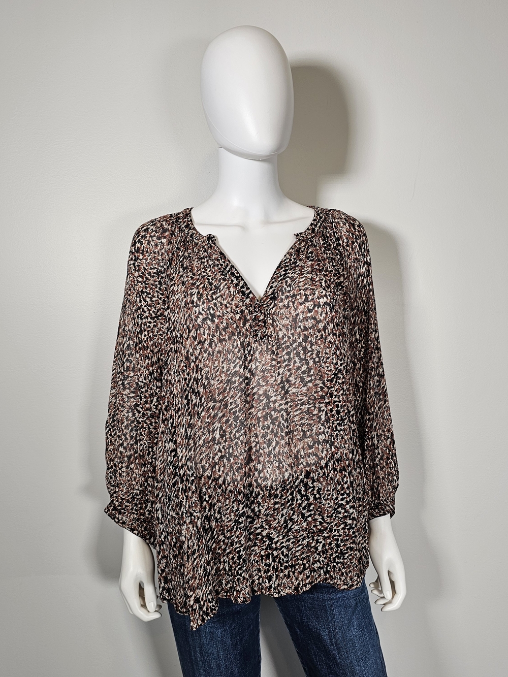 Part Two Erdonae Lightweight Brown Black Flowy Blouse Sz 40 M